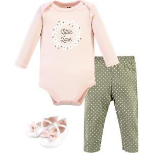 image:imageHudson Baby Unisex Baby Cotton Bodysuit Pant and Shoe SetSage Floral Wreath Long Sleeve