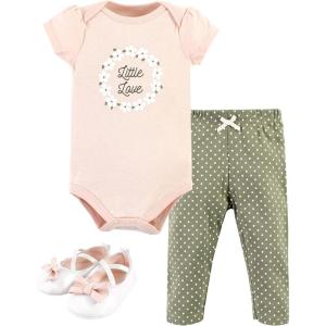 image:imageHudson Baby Unisex Baby Cotton Bodysuit Pant and Shoe SetSage Floral Wreath Short Sleeve