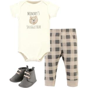 image:imageHudson Baby Unisex Baby Cotton Bodysuit Pant and Shoe SetSnuggle Bear Short Sleeve