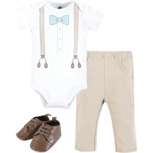 image:imageHudson Baby Unisex Baby Cotton Bodysuit Pant and Shoe SetTaupe Mint Suspender