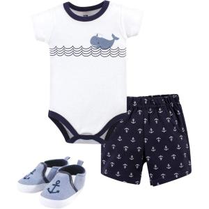 image:imageHudson Baby Unisex Baby Cotton Bodysuit Shorts and Shoe SetBlue Sailor Whale
