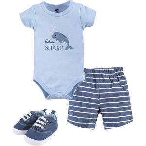 image:imageHudson Baby Unisex Baby Cotton Bodysuit Shorts and Shoe SetNarwhal