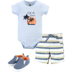 image:imageHudson Baby Unisex Baby Cotton Bodysuit Shorts and Shoe SetRide Waves