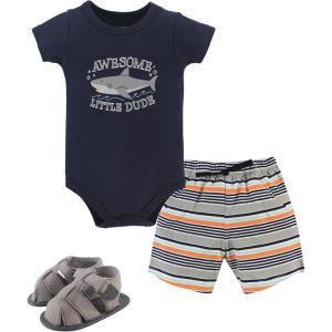 image:imageHudson Baby Unisex Baby Cotton Bodysuit Shorts and Shoe SetShark