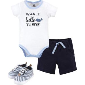 image:imageHudson Baby Unisex Baby Cotton Bodysuit Shorts and Shoe SetWhale Hello