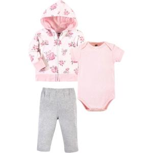 image:imageHudson Baby Unisex Baby Cotton Hoodie Bodysuit or Tee Top and Pant SetPink Floral Baby