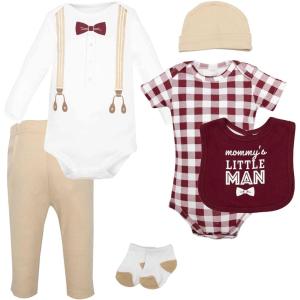 image:imageHudson Baby Unisex Baby Cotton Layette SetBurgundy Tan Suspenders