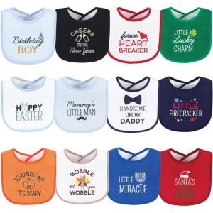 image:imageHudson Baby Unisex Baby Cotton Terry Drooler Bibs With Fiber FillingCute Boy Holiday Sayings