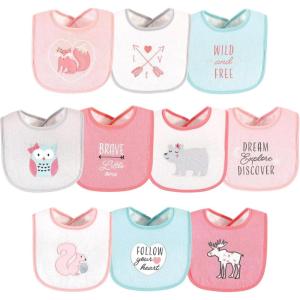 image:imageHudson Baby Unisex Baby Cotton Terry Drooler Bibs With Fiber FillingGirl Woodland