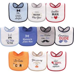 image:imageHudson Baby Unisex Baby Cotton Terry Drooler Bibs With Fiber FillingHoliday Boy Onederful