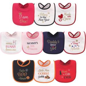 image:imageHudson Baby Unisex Baby Cotton Terry Drooler Bibs With Fiber FillingHoliday Girl I Am One