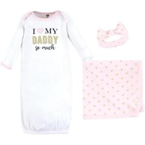 image:imageHudson Baby Unisex Baby Gown Swaddle Blanket and Cap or Headband 06 MonthsDaddy Hearts