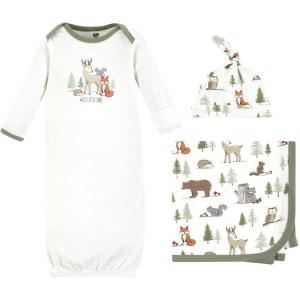 image:imageHudson Baby Unisex Baby Gown Swaddle Blanket and Cap or Headband 06 MonthsForest Animals
