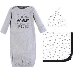 image:imageHudson Baby Unisex Baby Gown Swaddle Blanket and Cap or Headband 06 MonthsMom Moon and Back