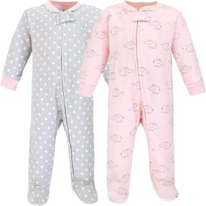 image:imageHudson Baby Unisex Baby Premium Quilted Zipper Sleep and PlayPink Gray Elephant
