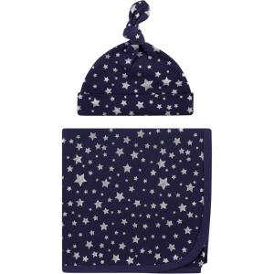 image:imageHudson Baby Unisex Baby Swaddle Blanket and Cap or Headband Royal Safari One SizeSilver Navy Stars