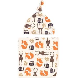 image:imageHudson Baby Unisex Baby Swaddle Blanket and Cap or Headband Silver Pink Star One SizeForest