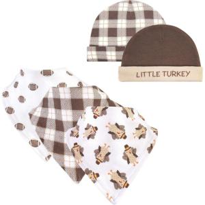 image:imageHudson Baby Unisex BabyCotton Bib and Headband or Caps SetBoy Turkey