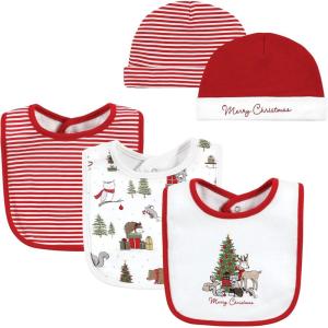 image:imageHudson Baby Unisex BabyCotton Bib and Headband or Caps SetChristmas Forest
