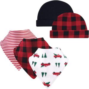 image:imageHudson Baby Unisex BabyCotton Bib and Headband or Caps SetChristmas Tree