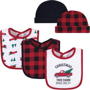 image:imageHudson Baby Unisex BabyCotton Bib and Headband or Caps SetChristmas Tree Farm