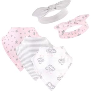 image:imageHudson Baby Unisex BabyCotton Bib and Headband or Caps SetCloud Mobile Pink