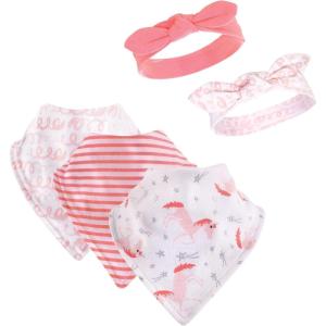 image:imageHudson Baby Unisex BabyCotton Bib and Headband or Caps SetCoral Unicorn