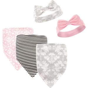 image:imageHudson Baby Unisex BabyCotton Bib and Headband or Caps SetDamask