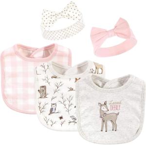 image:imageHudson Baby Unisex BabyCotton Bib and Headband or Caps SetEnchanted Forest