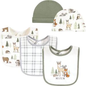 image:imageHudson Baby Unisex BabyCotton Bib and Headband or Caps SetForest Animals