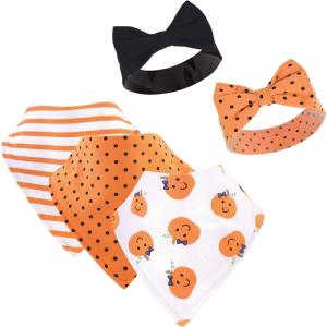 image:imageHudson Baby Unisex BabyCotton Bib and Headband or Caps SetGirl Pumpkin