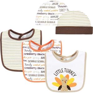 image:imageHudson Baby Unisex BabyCotton Bib and Headband or Caps SetLittle Turkey