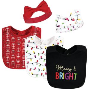 image:imageHudson Baby Unisex BabyCotton Bib and Headband or Caps SetMerry and Bright