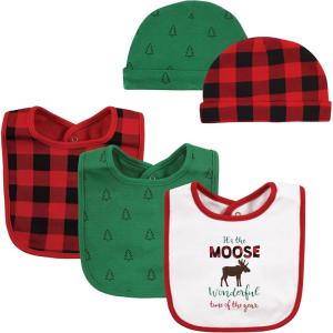 image:imageHudson Baby Unisex BabyCotton Bib and Headband or Caps SetMoose Wonderful Time