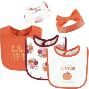 image:imageHudson Baby Unisex BabyCotton Bib and Headband or Caps SetPink Cutest Pumpkin