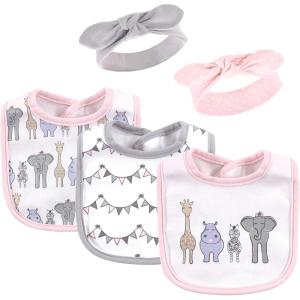image:imageHudson Baby Unisex BabyCotton Bib and Headband or Caps SetPink Safari