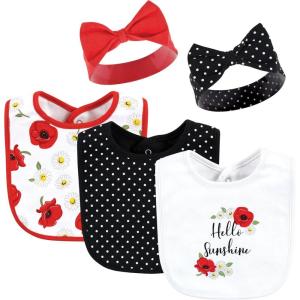 image:imageHudson Baby Unisex BabyCotton Bib and Headband or Caps SetPoppy Daisy