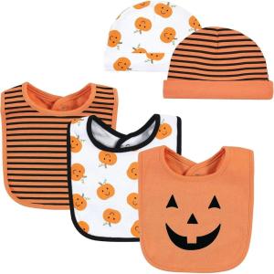 image:imageHudson Baby Unisex BabyCotton Bib and Headband or Caps SetPumpkin