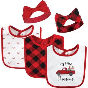 image:imageHudson Baby Unisex BabyCotton Bib and Headband or Caps SetRed Truck Bows