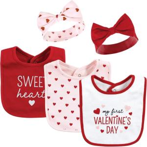 image:imageHudson Baby Unisex BabyCotton Bib and Headband or Caps SetValentine Sweetheart