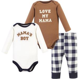 image:imageHudson Baby Unisex Cotton Bodysuit and Pant SetBrown Navy Mamas Boy Longsleeve
