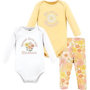 image:imageHudson Baby Unisex Cotton Bodysuit and Pant SetPeace Love Flowers Long Sleeve
