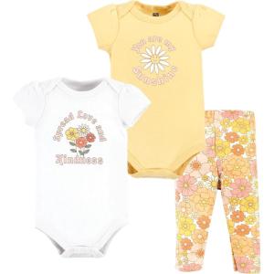 image:imageHudson Baby Unisex Cotton Bodysuit and Pant SetPeace Love Flowers Short Sleeve
