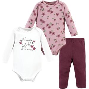 image:imageHudson Baby Unisex Cotton Bodysuit and Pant SetPlum Wildflower Long Sleeve