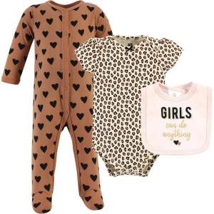 image:imageHudson Baby Unisex Cotton Sleep and Play Bodysuit and Bandana Bib SetCinnamon Hearts