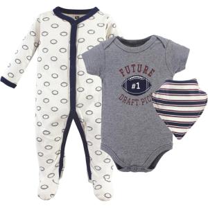 image:imageHudson Baby Unisex Cotton Sleep and Play Bodysuit and Bandana Bib SetFootball