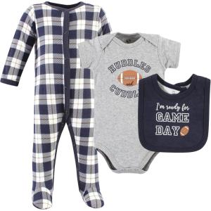 image:imageHudson Baby Unisex Cotton Sleep and Play Bodysuit and Bandana Bib SetFootball Huddles