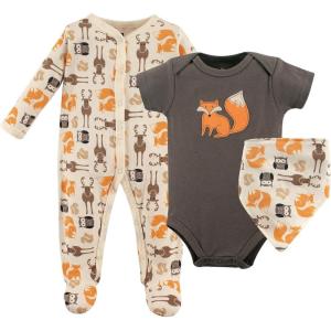 image:imageHudson Baby Unisex Cotton Sleep and Play Bodysuit and Bandana Bib SetForest