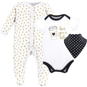 image:imageHudson Baby Unisex Cotton Sleep and Play Bodysuit and Bandana Bib SetLatte