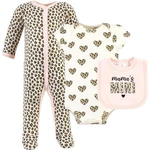 image:imageHudson Baby Unisex Cotton Sleep and Play Bodysuit and Bandana Bib SetLeopard Hearts